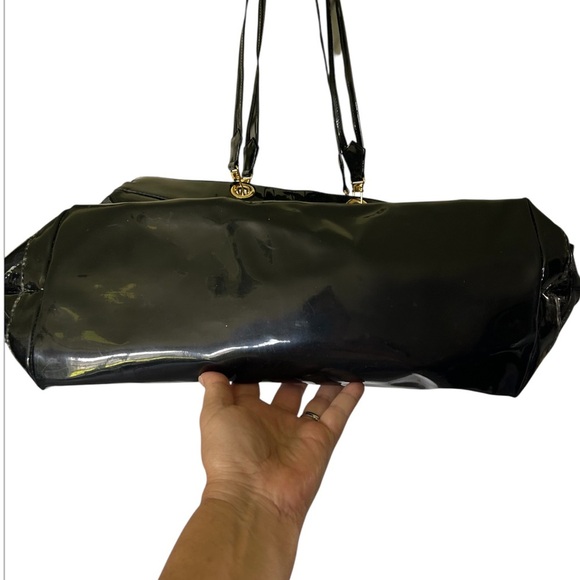 Moschino Vintage 90s Redwall Black Patent And Mesh Tote Bag Ex Large Italy - Picture 4 of 14